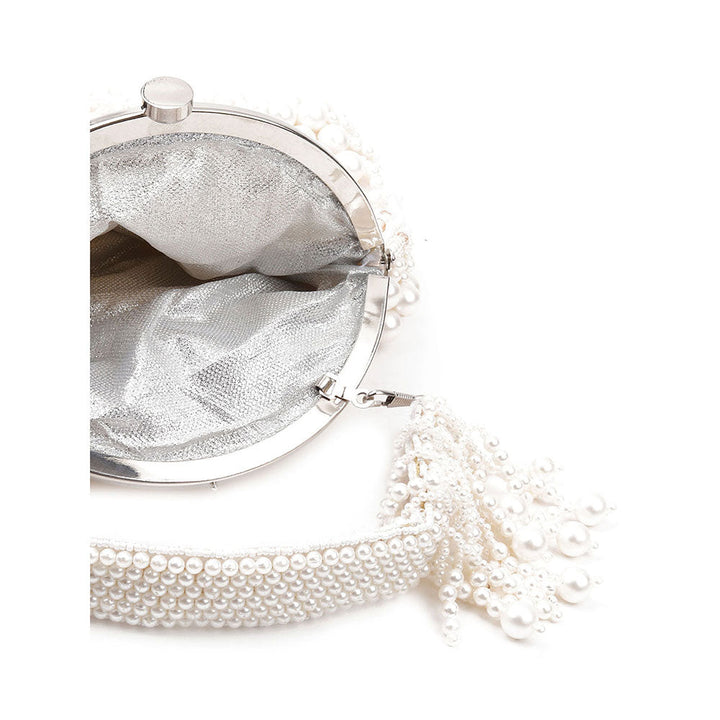 Odette White Pearl Studded Bridal Clutch Bag