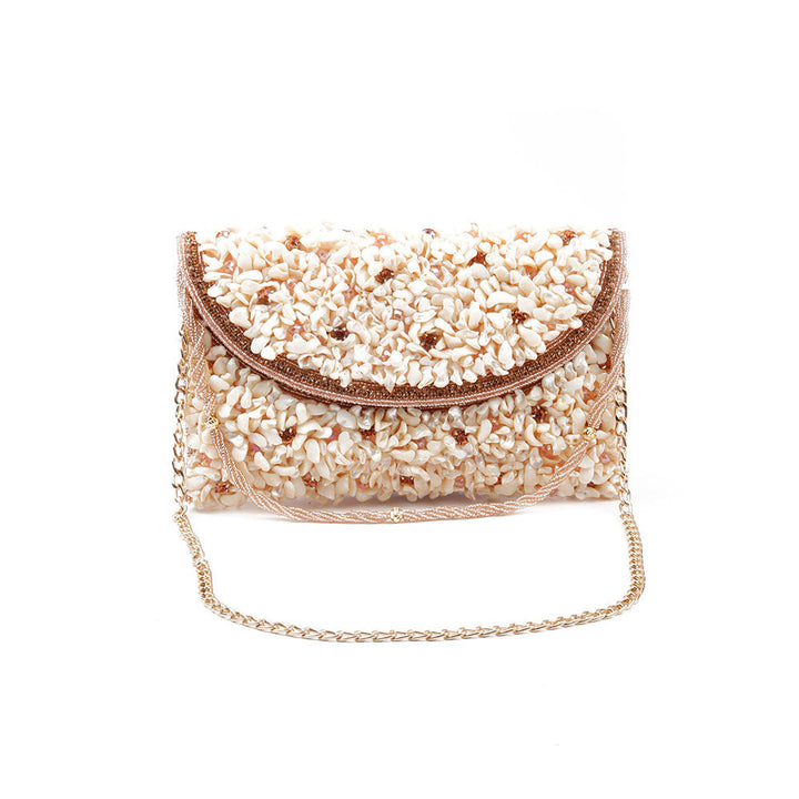 Odette White and Gold Embellished Clutch Bag