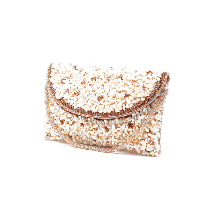 Odette White and Gold Embellished Clutch Bag