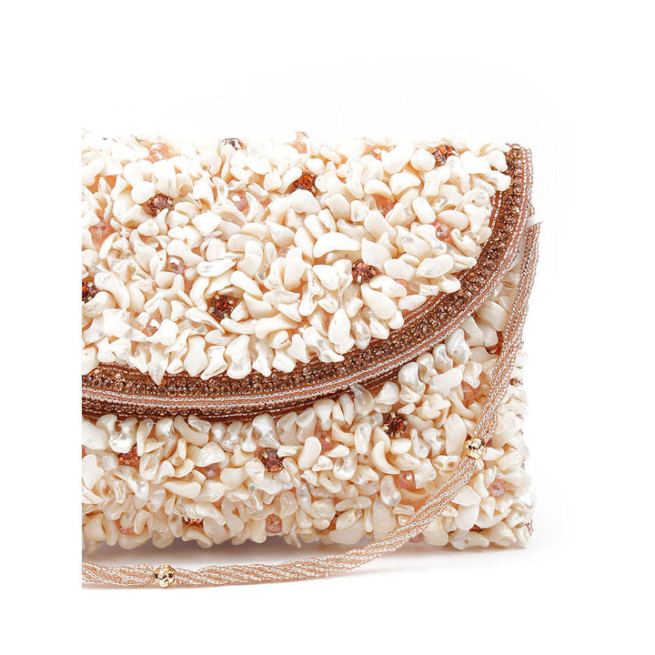 Odette White and Gold Embellished Clutch Bag