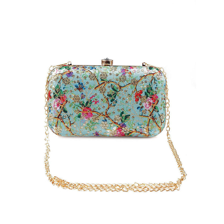 Odette Gorgeous Pastel Green Coloured Printed Oval-Shaped Clutch Bag