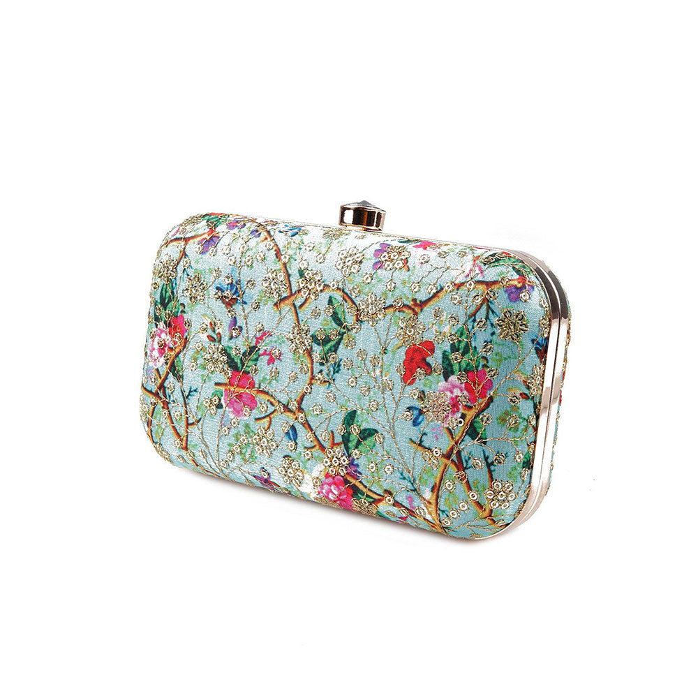 Odette Gorgeous Pastel Green Coloured Printed Oval-Shaped Clutch Bag