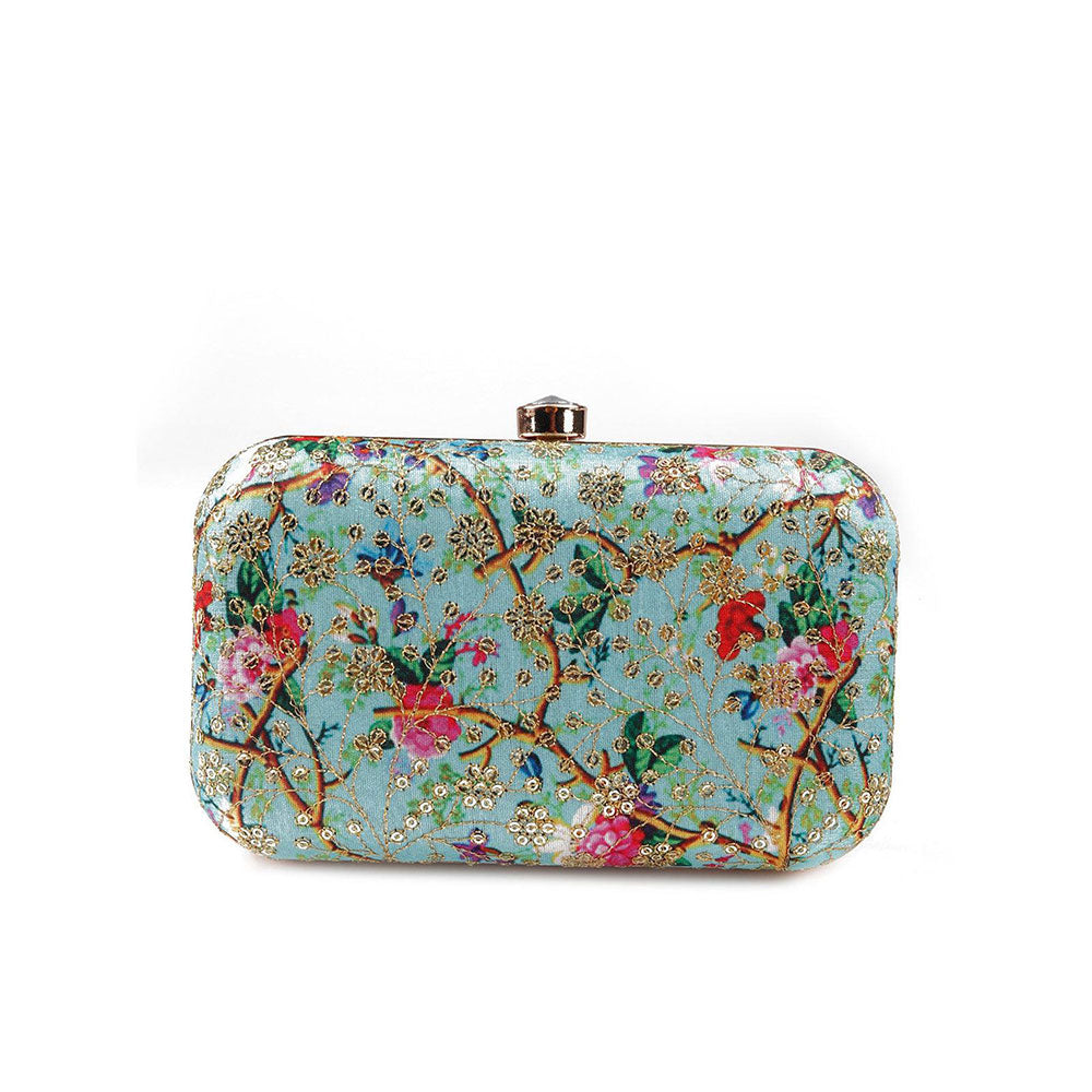 Odette Gorgeous Pastel Green Coloured Printed Oval-Shaped Clutch Bag