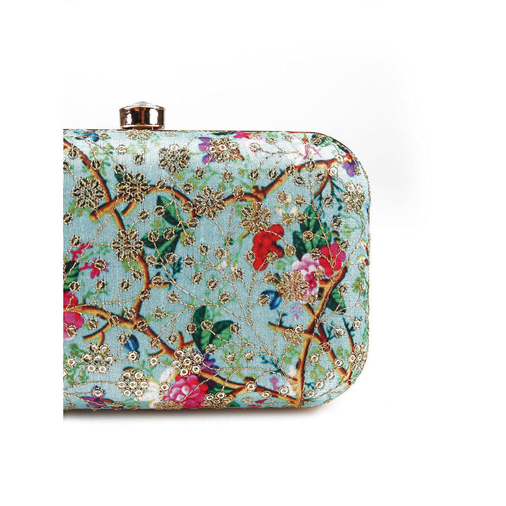 Odette Gorgeous Pastel Green Coloured Printed Oval-Shaped Clutch Bag