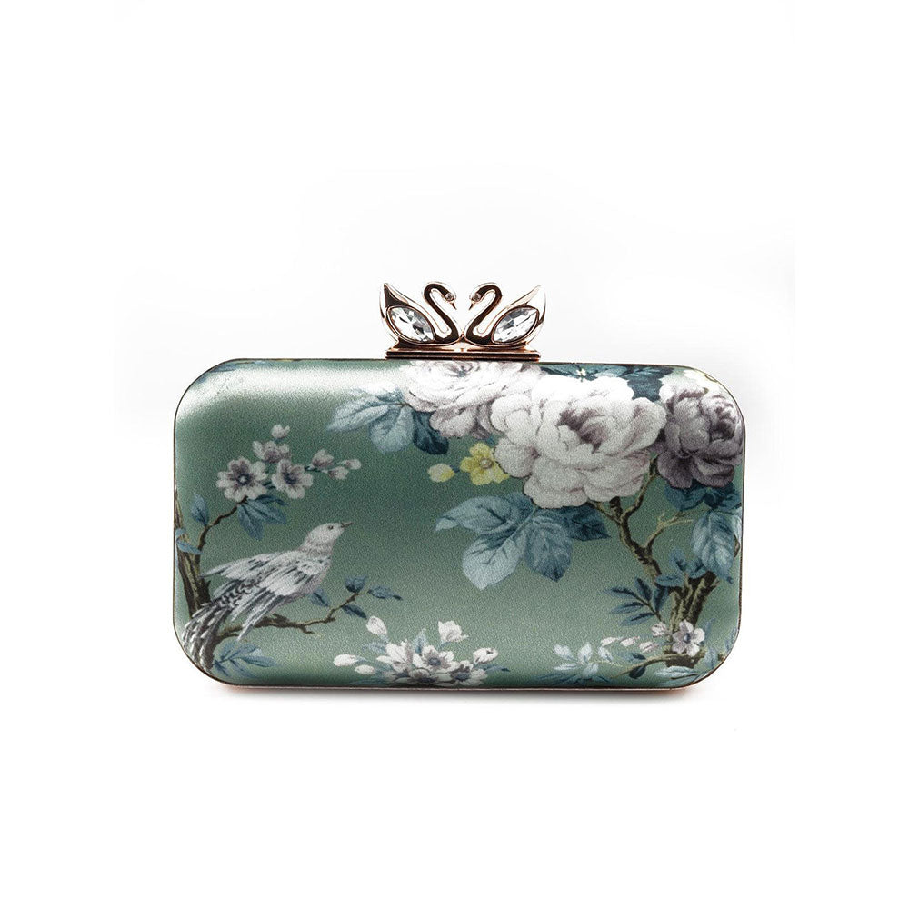 Odette Gorgeous Pastel Green Printed Clutch