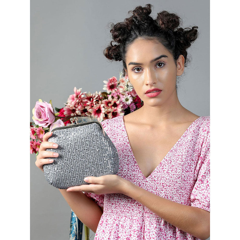 Odette Exquisite Deep Silver Jazzy Clutch Bag