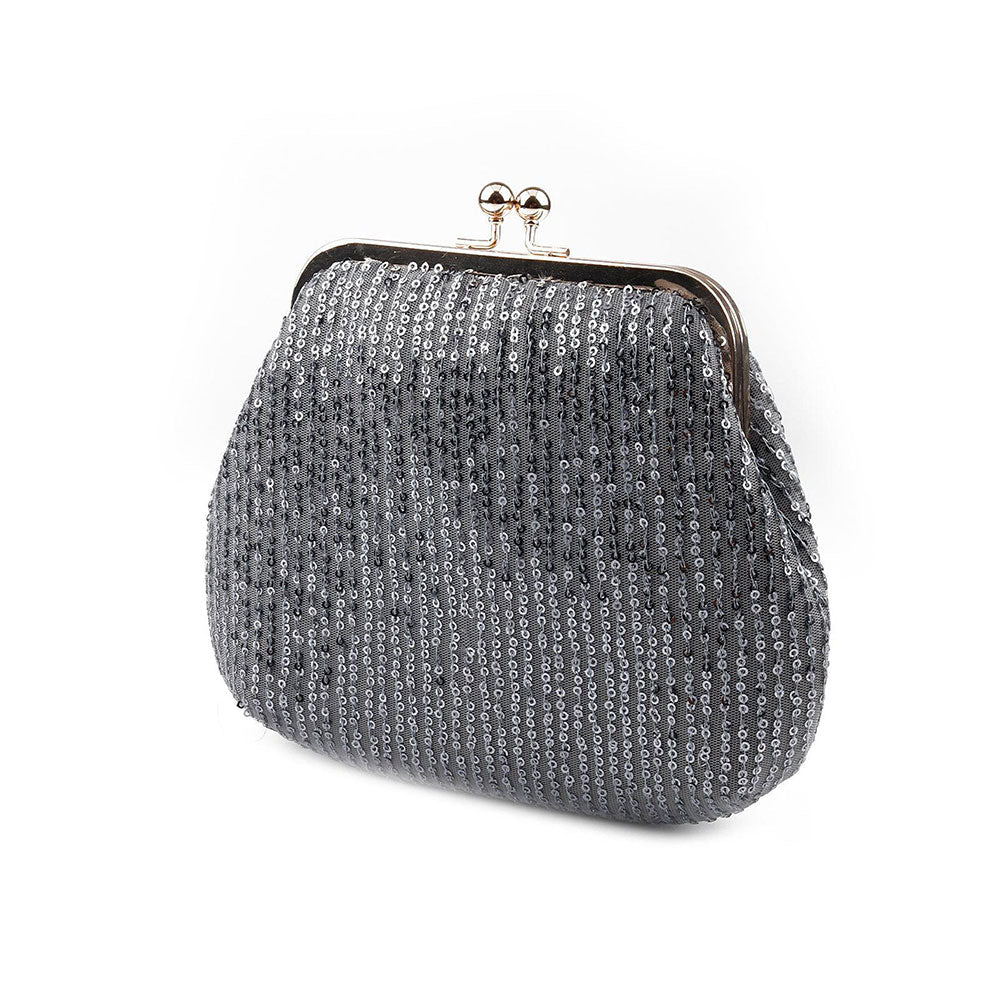 Odette Exquisite Deep Silver Jazzy Clutch Bag