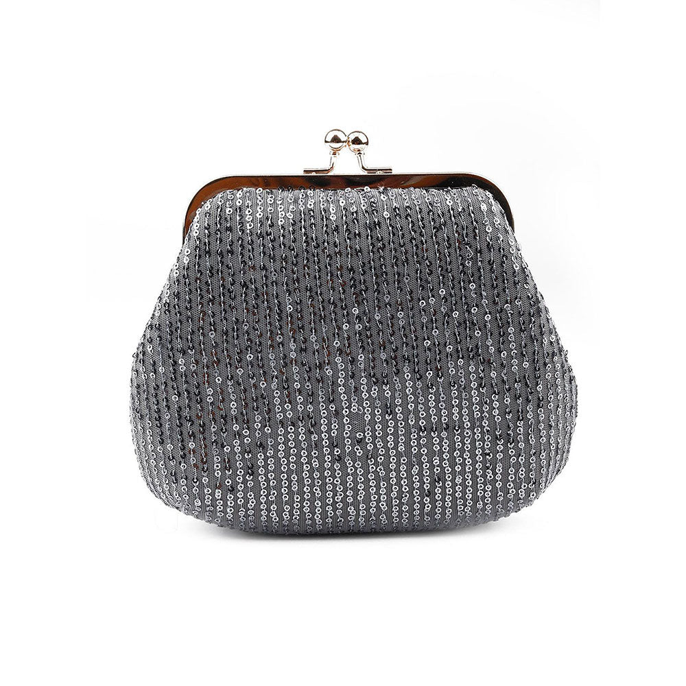 Odette Exquisite Deep Silver Jazzy Clutch Bag