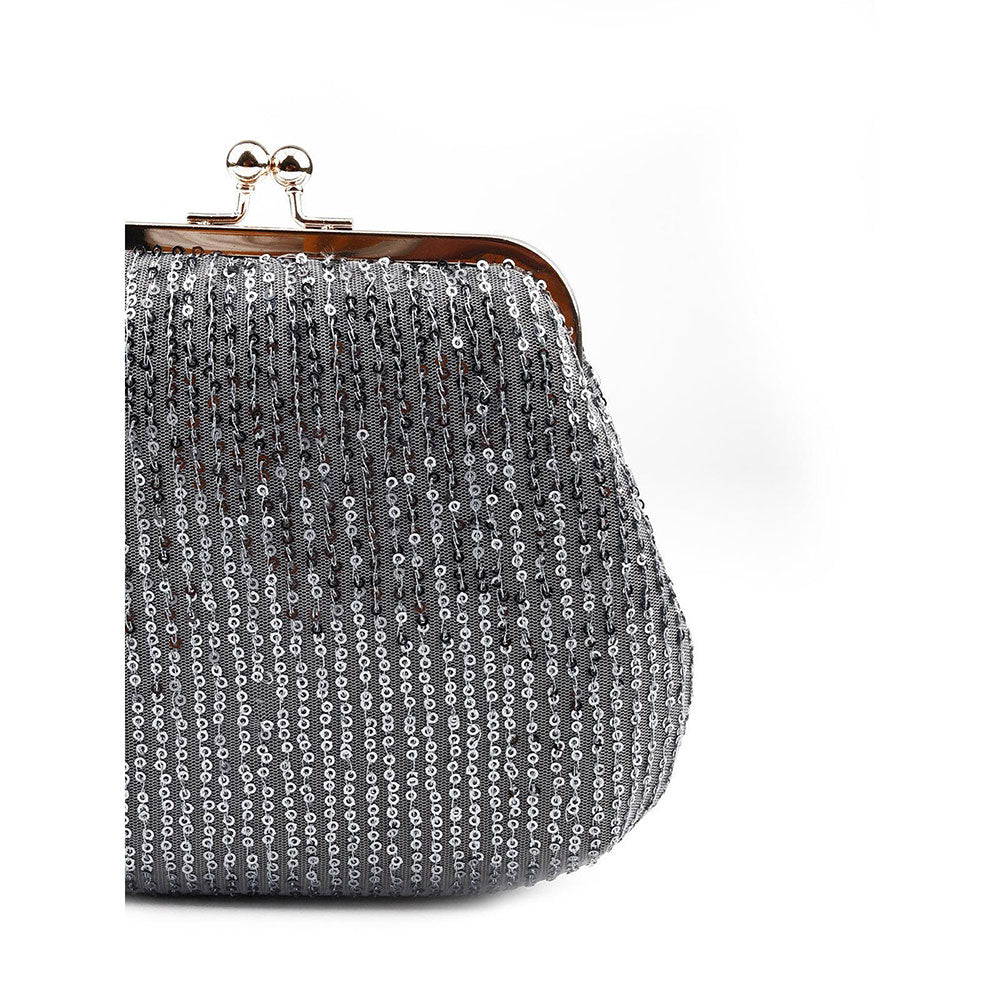 Odette Exquisite Deep Silver Jazzy Clutch Bag