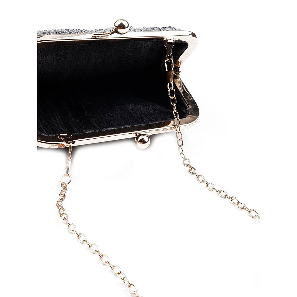 Odette Exquisite Deep Silver Jazzy Clutch Bag