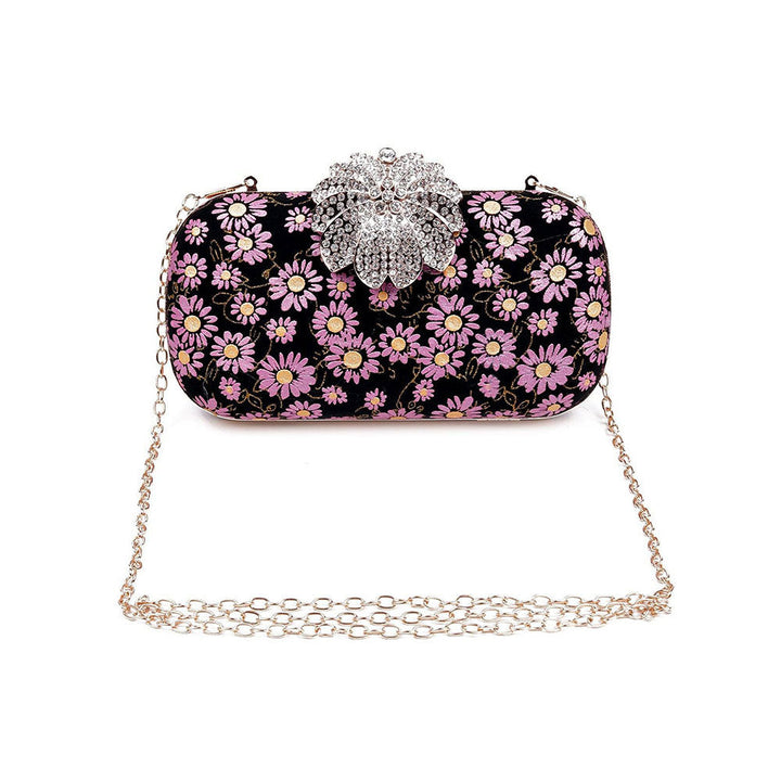 Odette Designer Purple Floral Bag with A Huge Studded Statement Structure