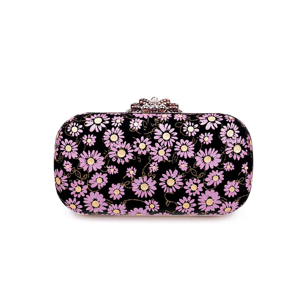 Odette Designer Purple Floral Bag with A Huge Studded Statement Structure