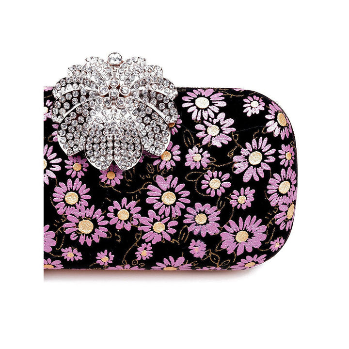 Odette Designer Purple Floral Bag with A Huge Studded Statement Structure