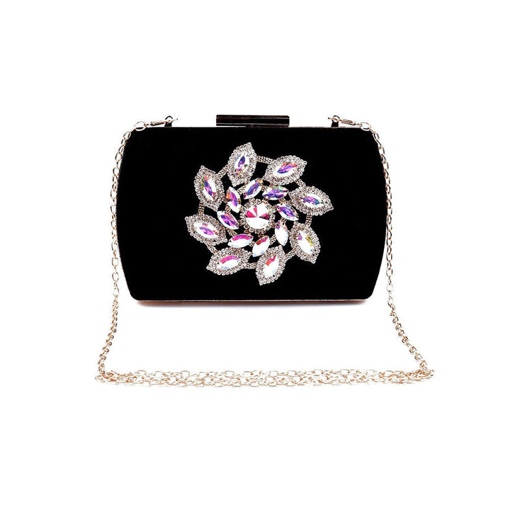 Odette Classic Jet Black Velvet Clutch Bag with Studded