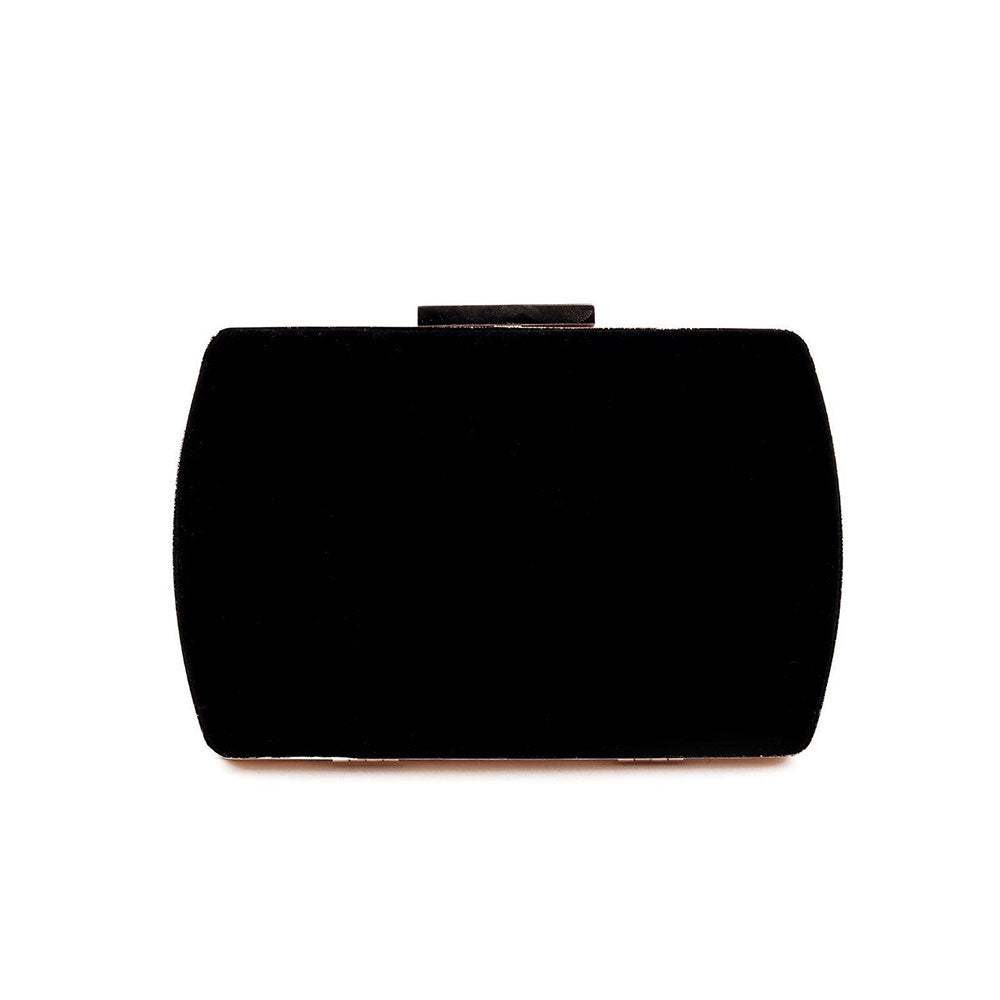 Odette Classic Jet Black Velvet Clutch Bag with Studded