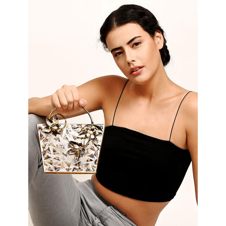 Odette Floral Metallic Engraved Clutch