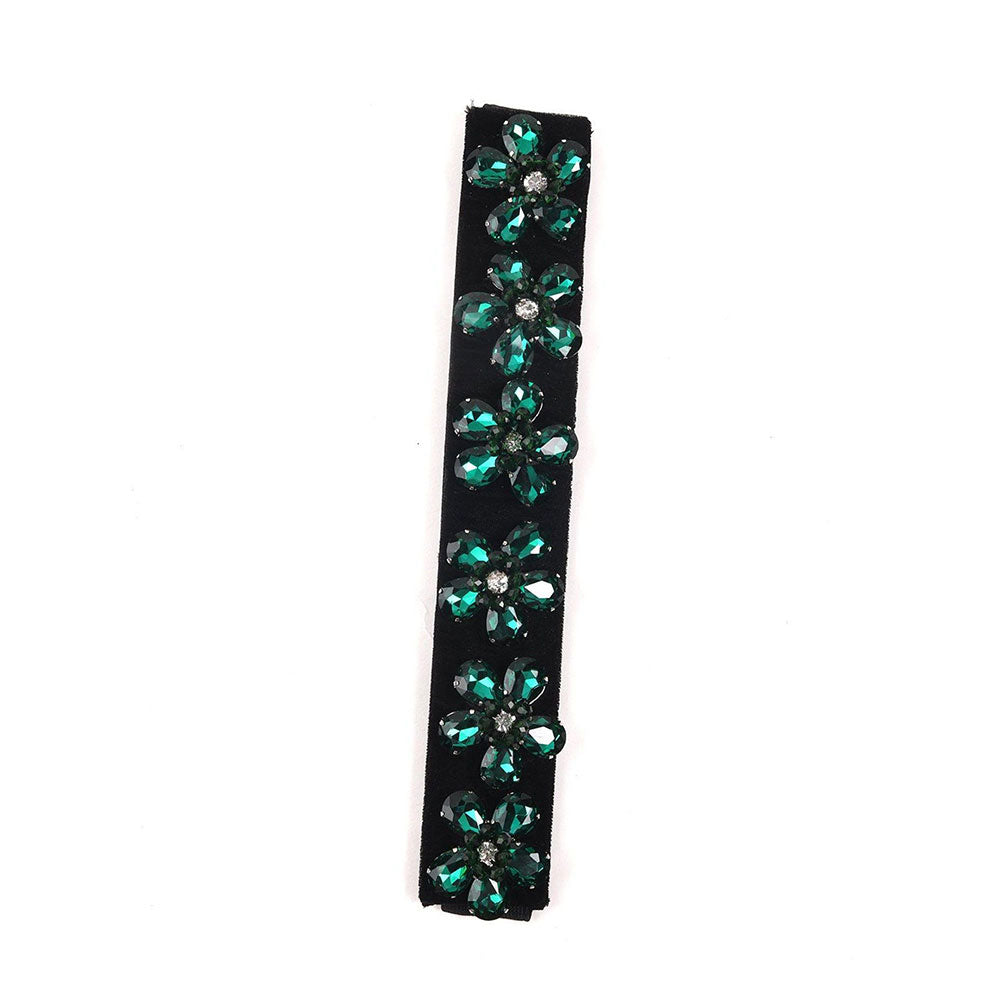 Odette Attractive Black Elasticated Belt With Green Rhine Stones!