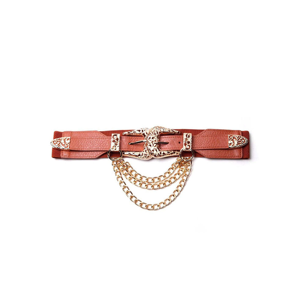 Odette Tan Belt Adorned With A Golden Chain