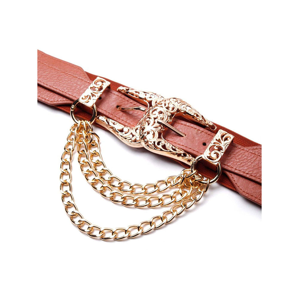 Odette Tan Belt Adorned With A Golden Chain