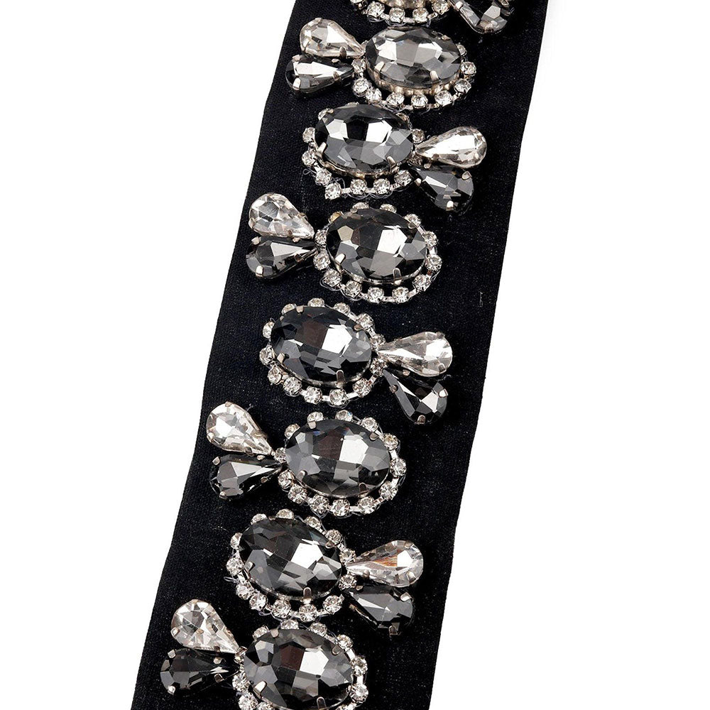 Odette Gorgeous Black Embellished Elastic Waist Belt For Women