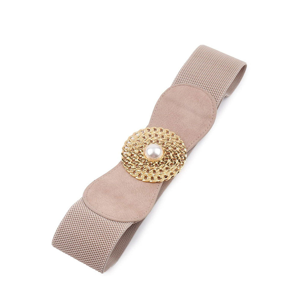 Odette Beige Elastic Embellished Belt