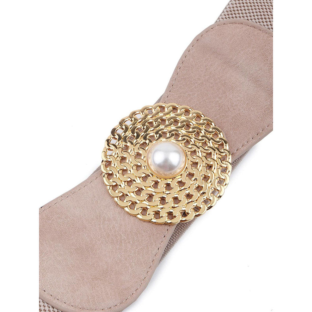 Odette Beige Elastic Embellished Belt