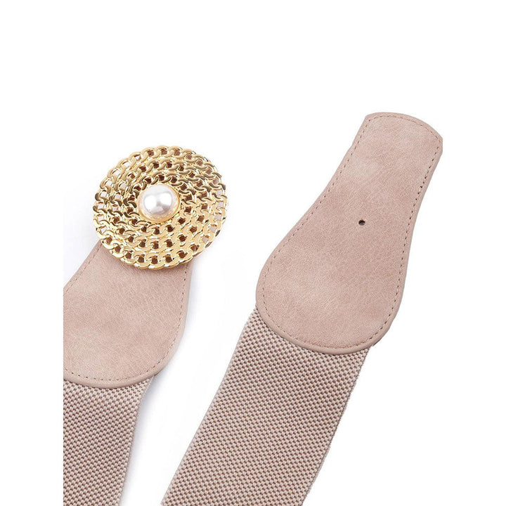 Odette Beige Elastic Embellished Belt