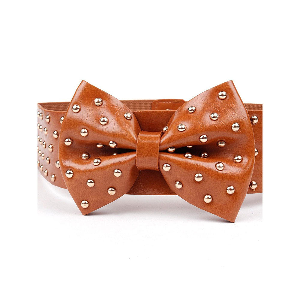 Odette Tan Coloured Bow Patterned Studded Belt