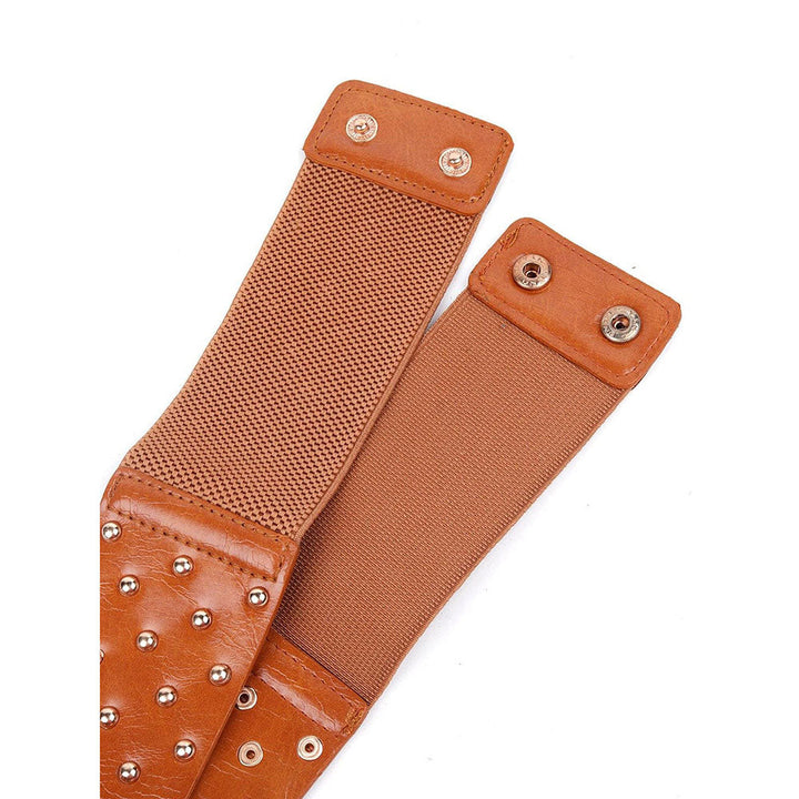 Odette Tan Coloured Bow Patterned Studded Belt