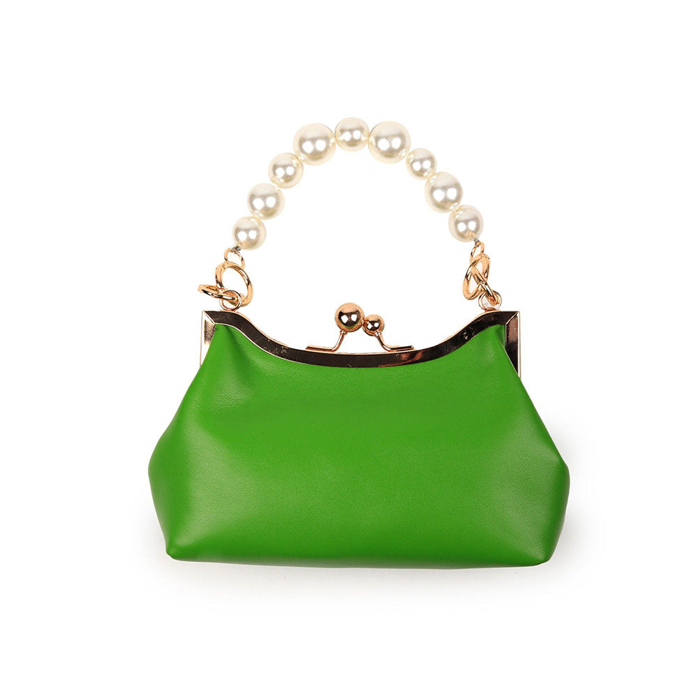 Odette Solid Green Pearl Studded Clutch