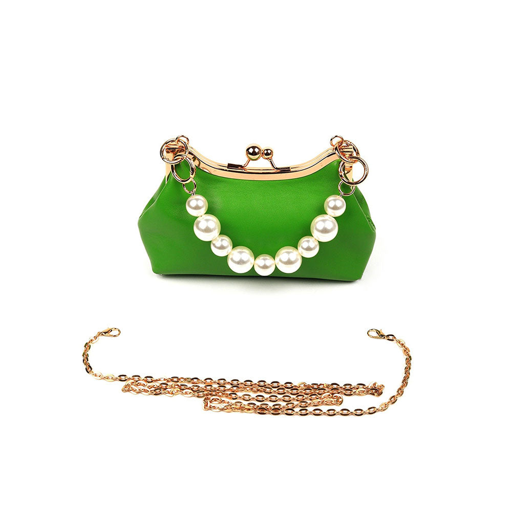 Odette Solid Green Pearl Studded Clutch