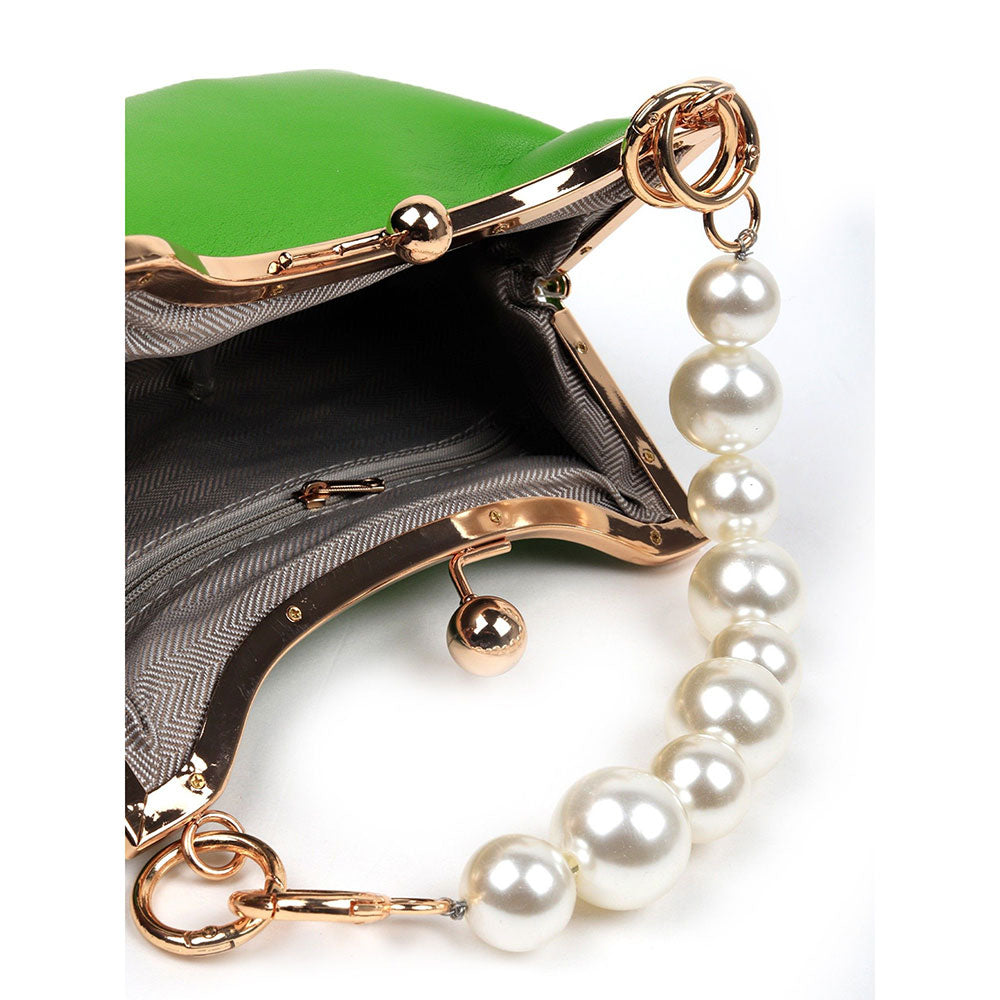 Odette Solid Green Pearl Studded Clutch