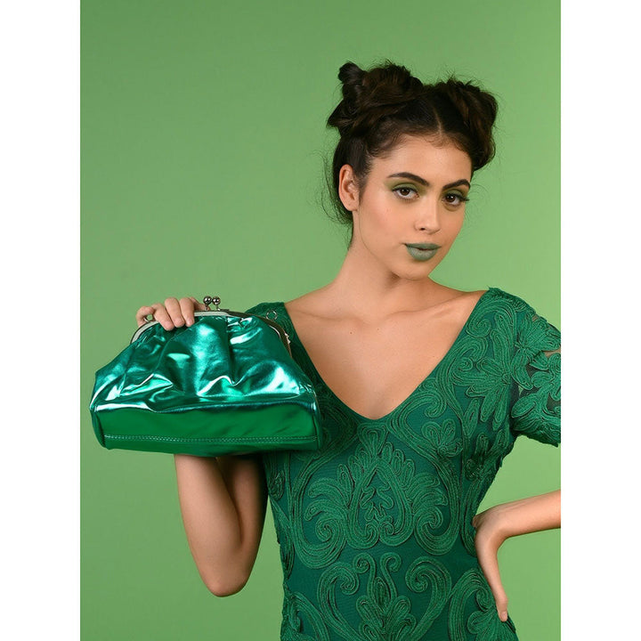 Odette Metallic Green Party Clutch