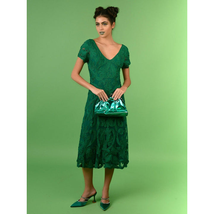 Odette Metallic Green Party Clutch