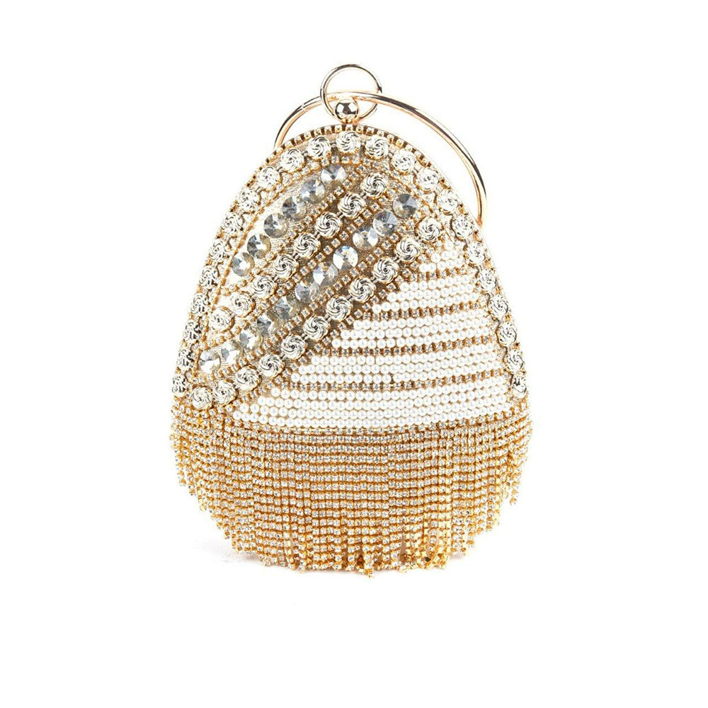 Odette Gold Egg Shape Crystal Clutch Bag