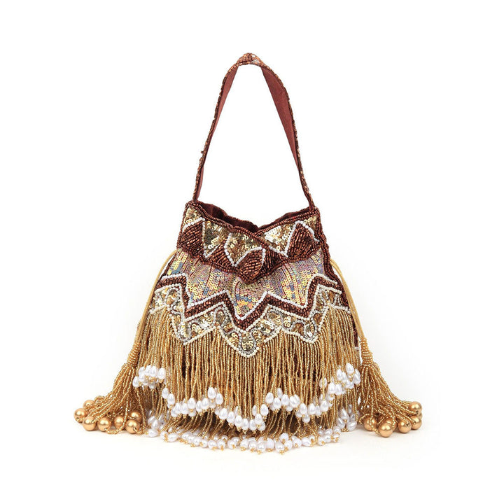 Odette Brown and Gold Tassel Potli Bag