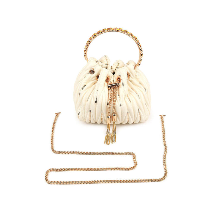 Odette White Sequins Embroidered Handbag