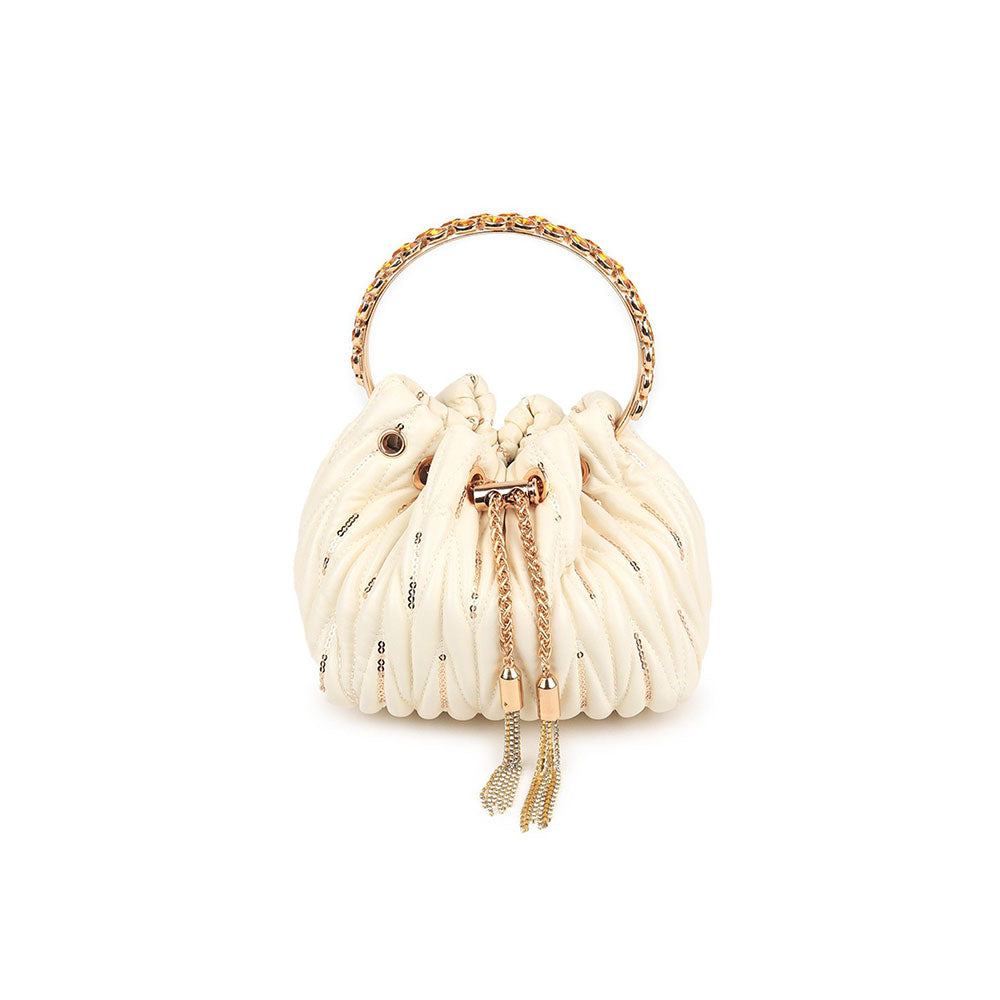 Odette White Sequins Embroidered Handbag