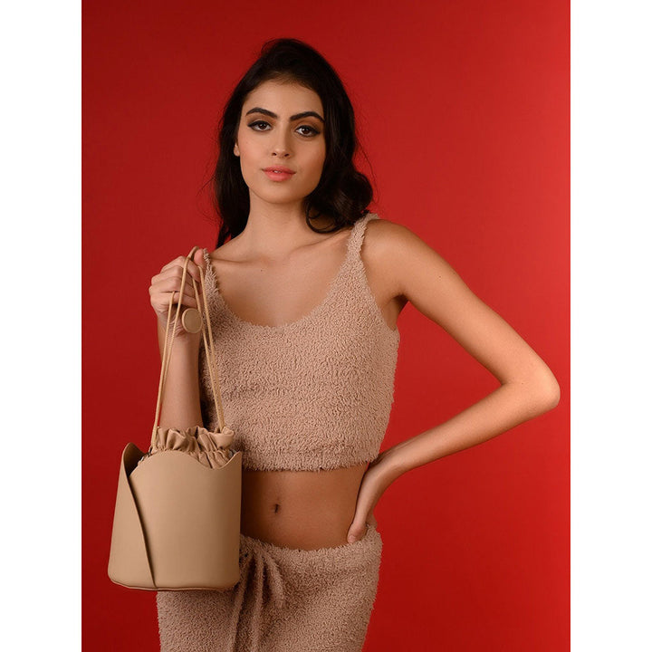 Odette Beige Solid Western Potli Bag