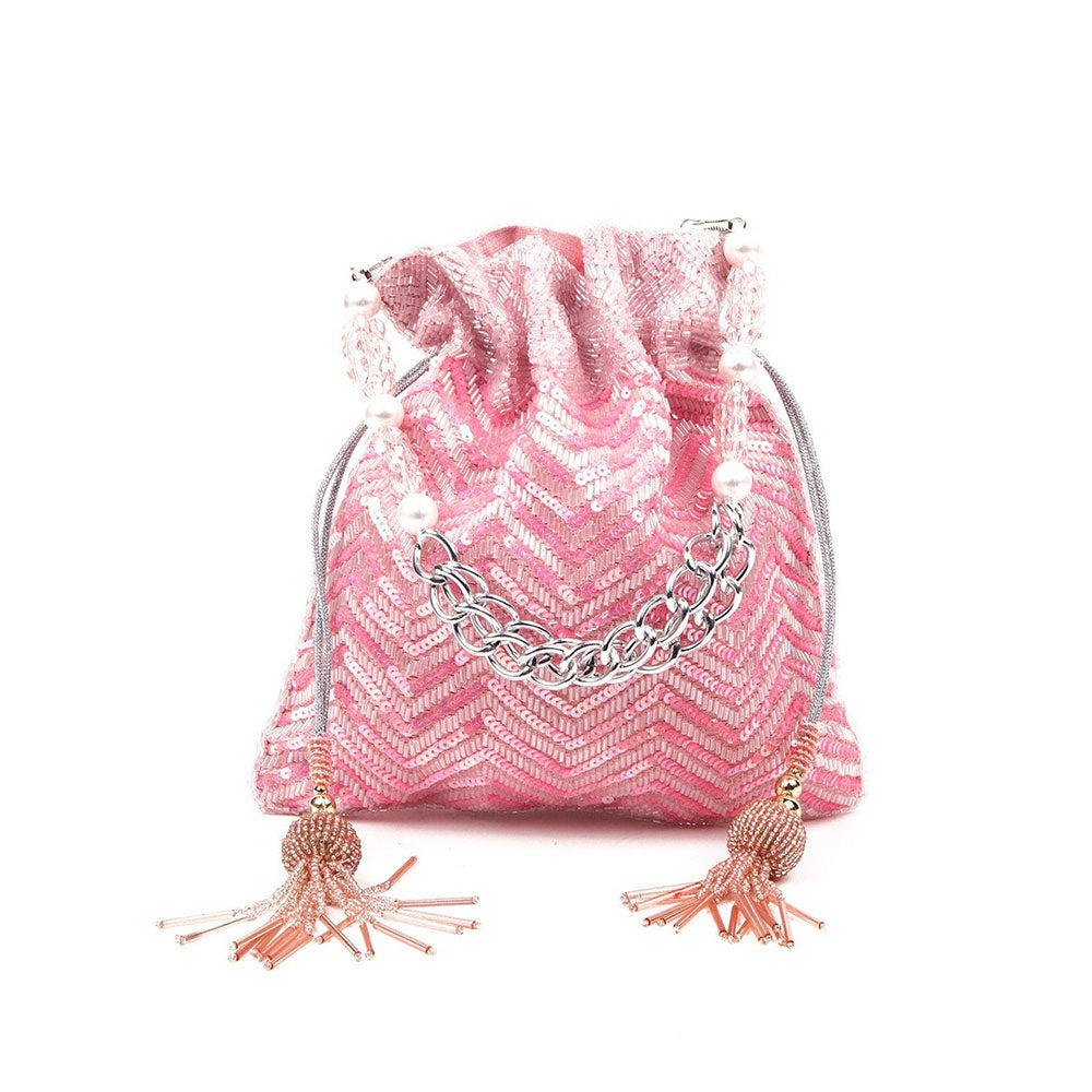 Odette Cute Baby Pink Sequence Potli Bag