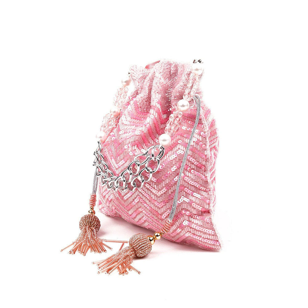 Odette Cute Baby Pink Sequence Potli Bag