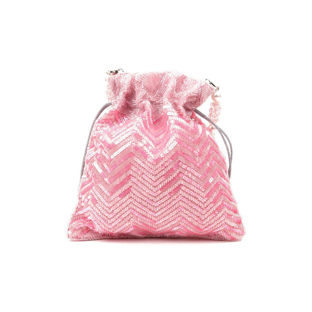 Odette Cute Baby Pink Sequence Potli Bag