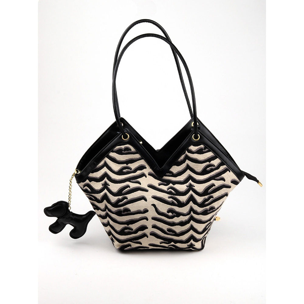 Odette Black and White Textured Handbag