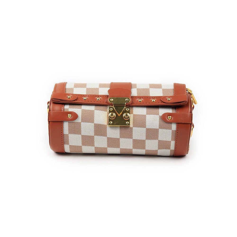 Odette Brown and White Checquered Handbag