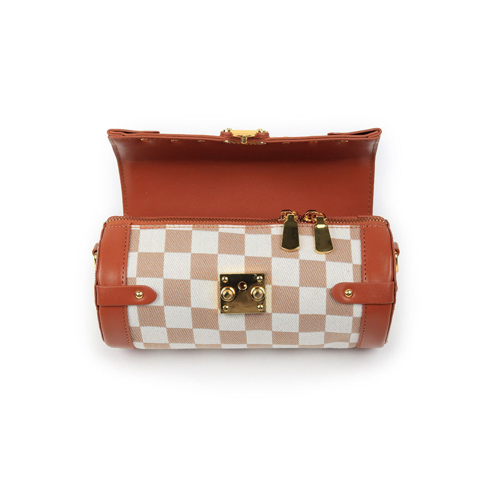 Odette Brown and White Checquered Handbag