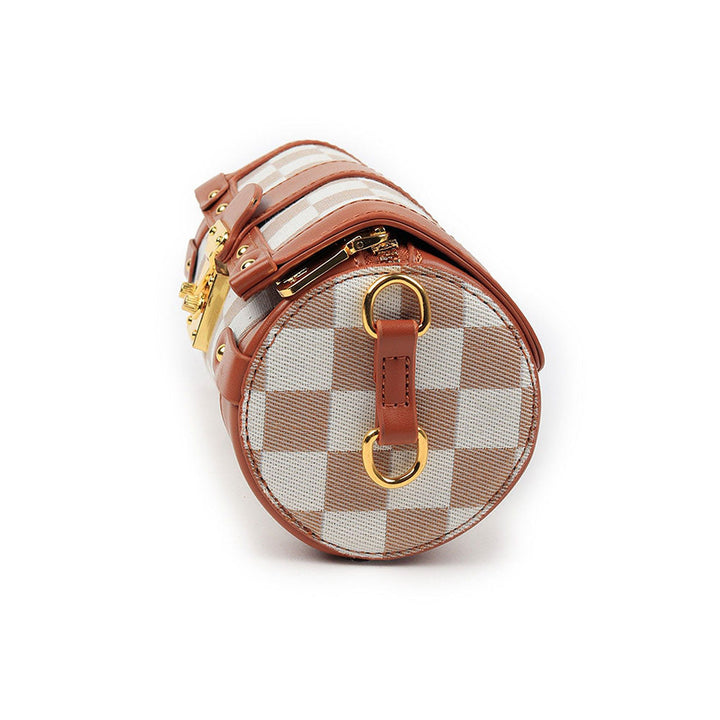 Odette Brown and White Checquered Handbag