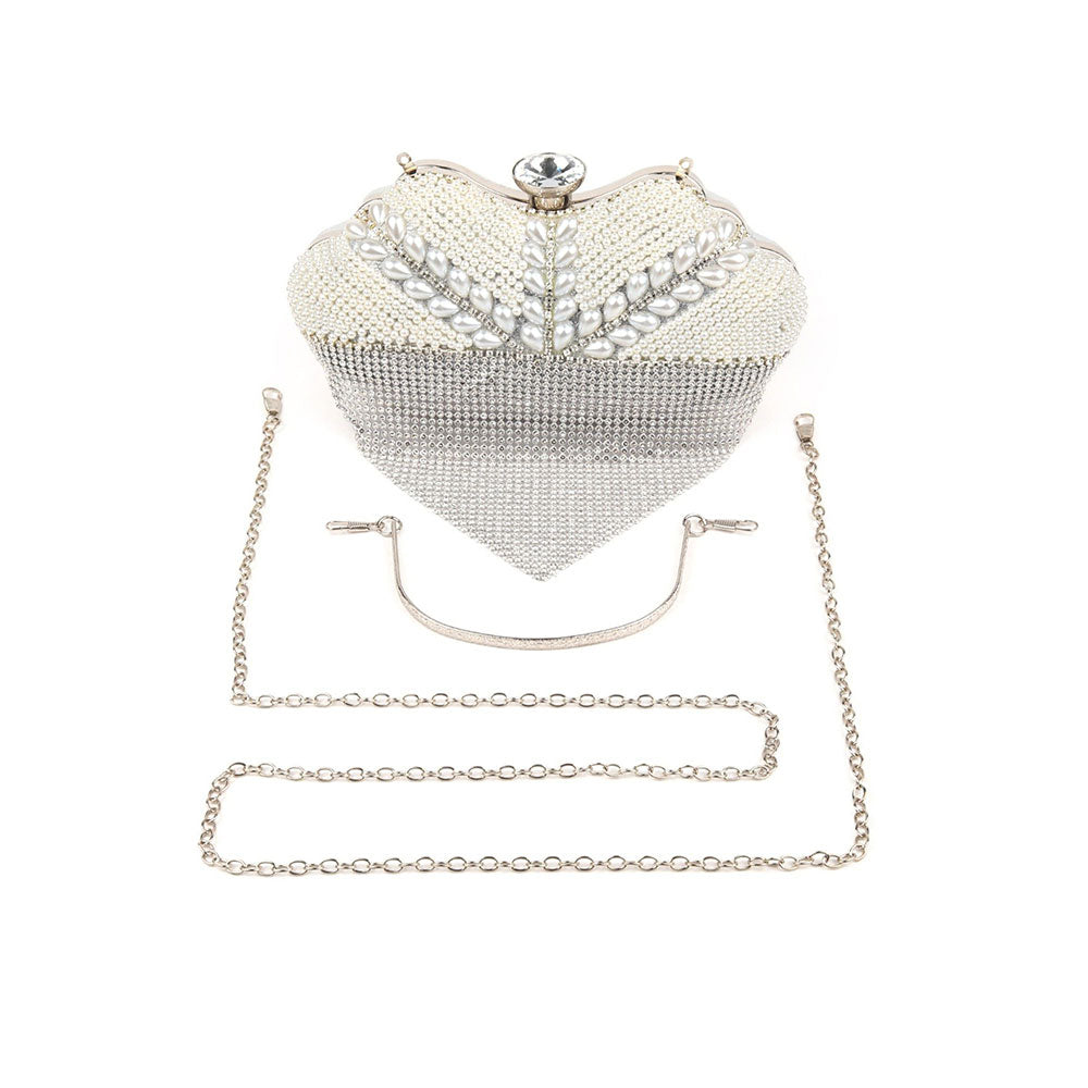 Odette Silver Color Bridal Embellished Clutch