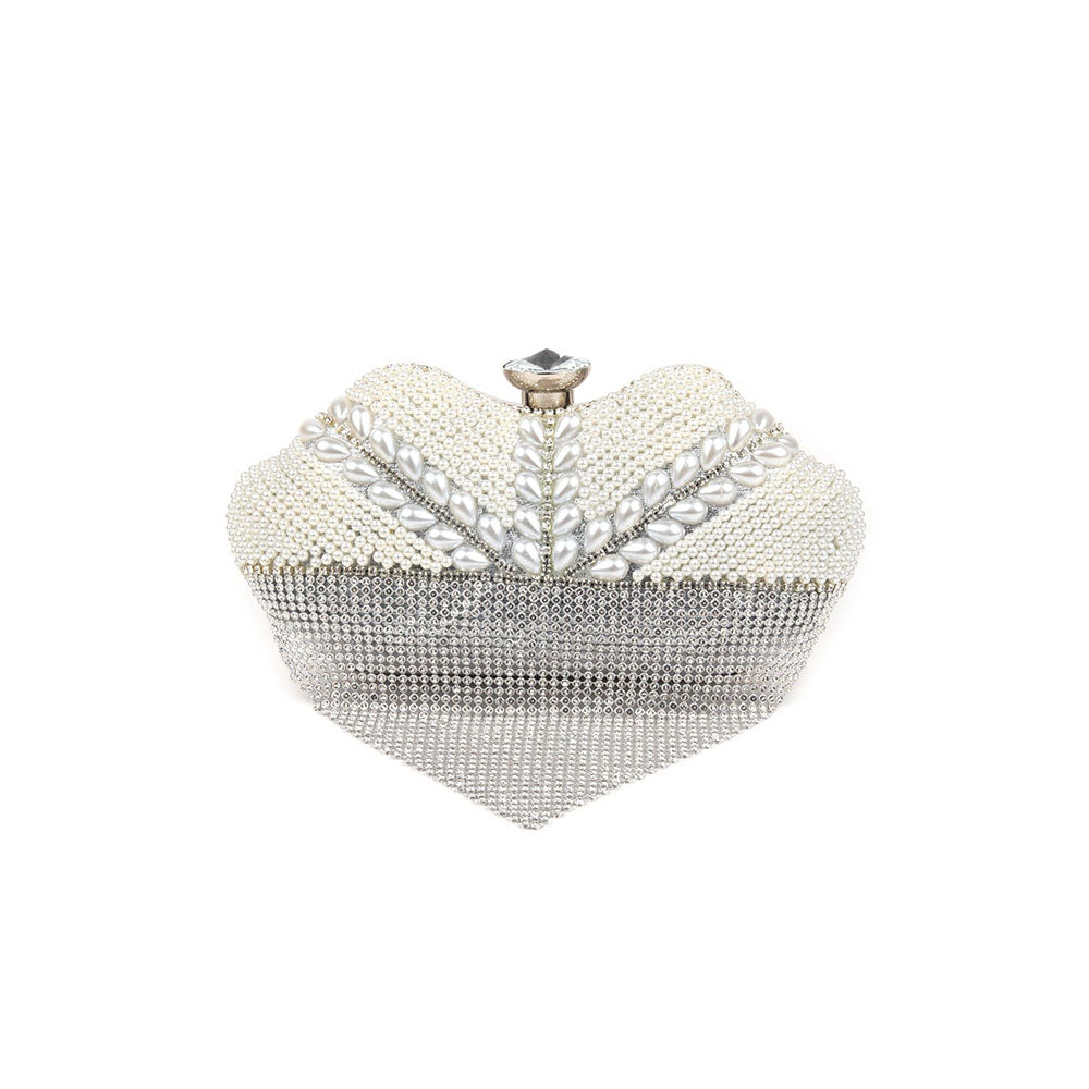 Odette Silver Color Bridal Embellished Clutch