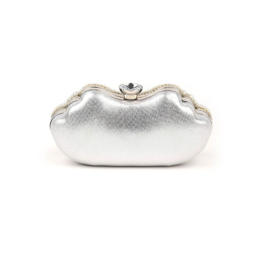 Odette Silver Color Bridal Embellished Clutch