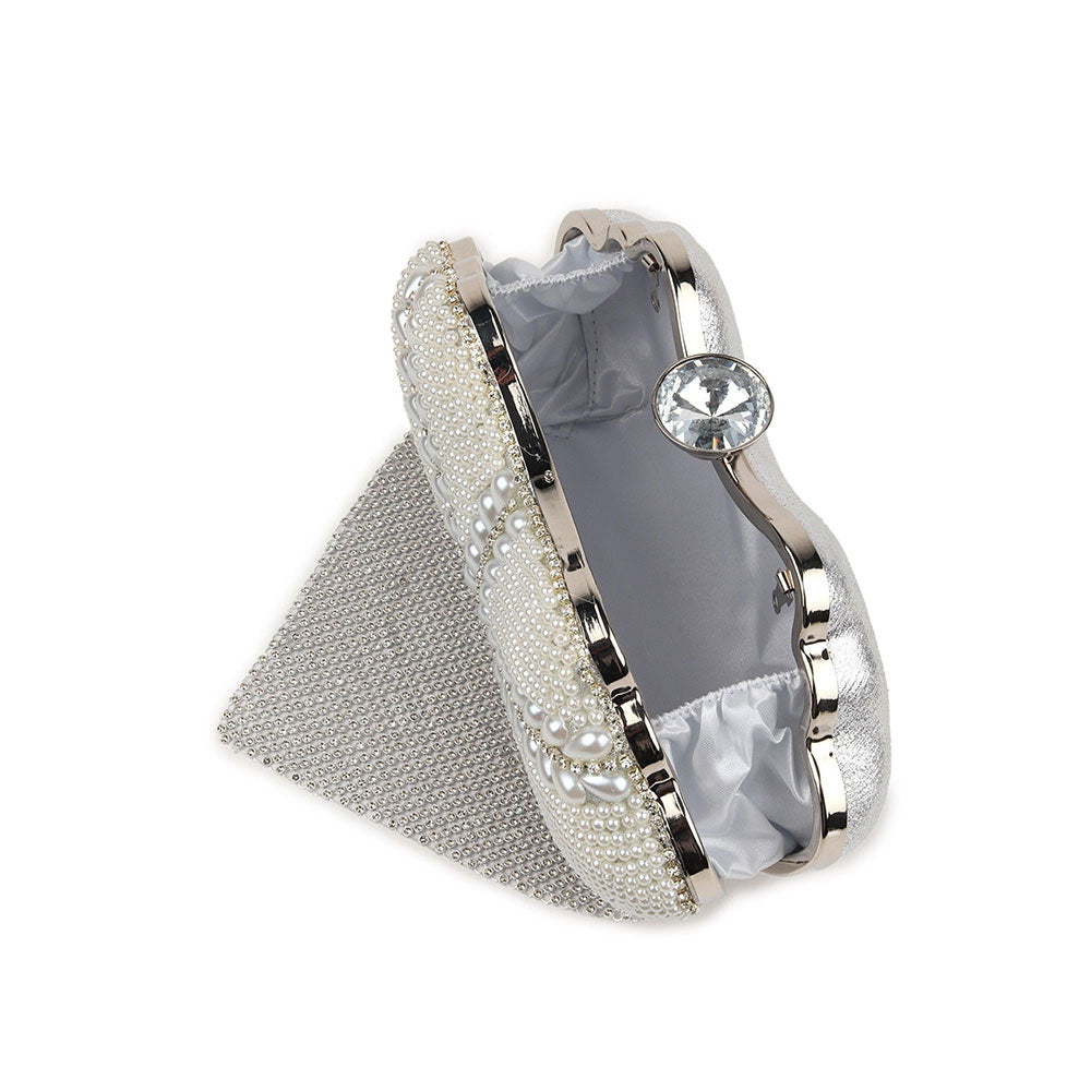 Odette Silver Color Bridal Embellished Clutch